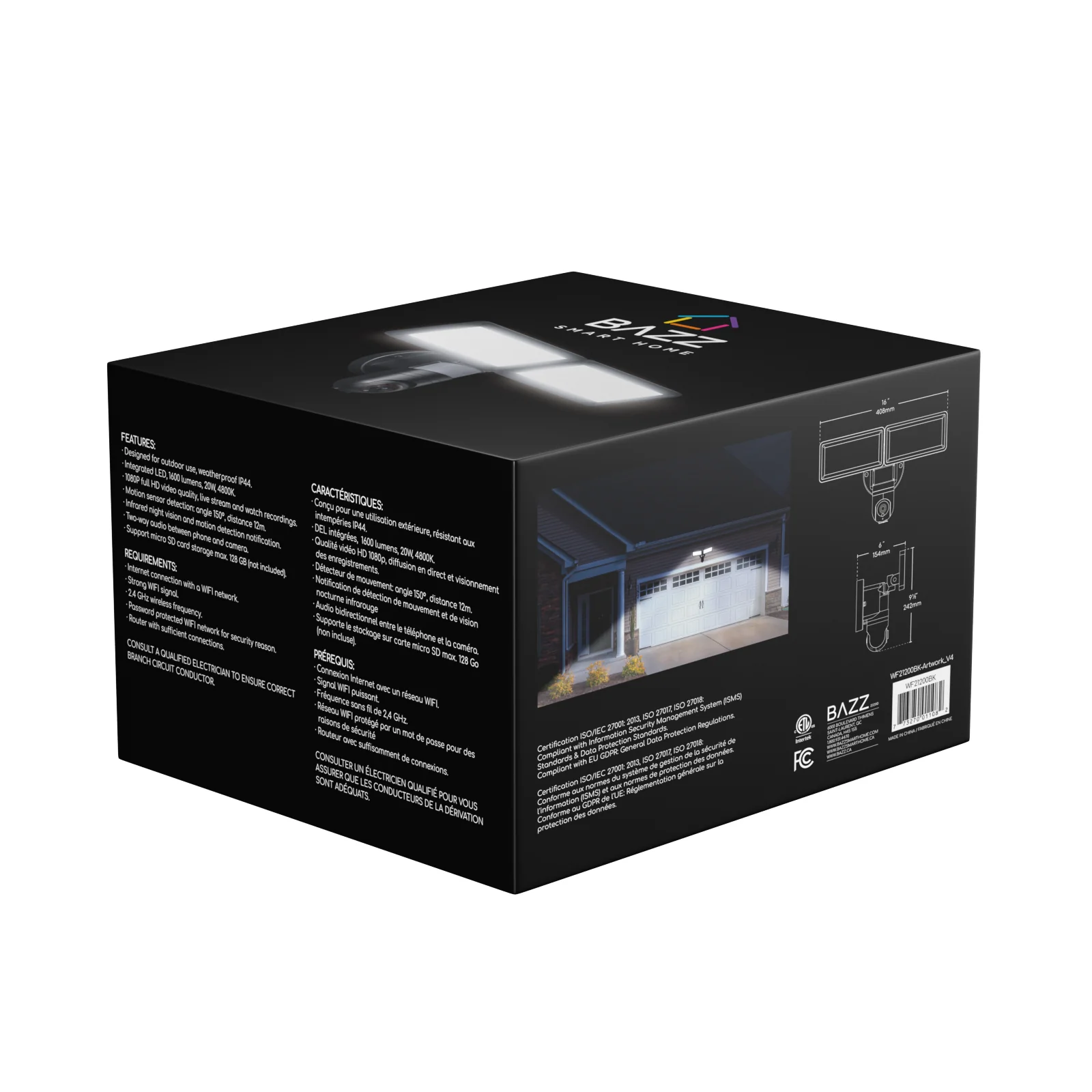 WiFi Waterproof Outdoor Security Light with HD 1080p Camera, Black - Image 7